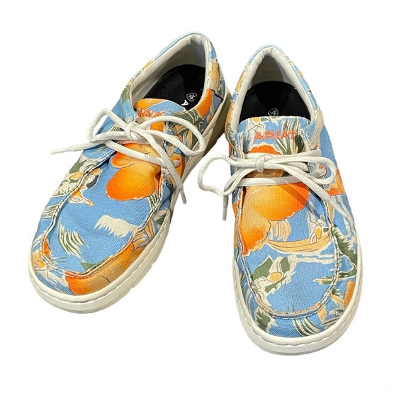 Ariat Hilo Hula Print Canvas Boat Shoe Mens size 9.5 Blue Orange Coastal Moc main image 8